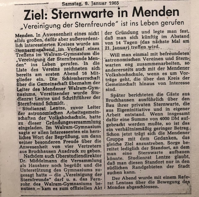 Historie Vereinigung Der Sternfreunde Menden E V 